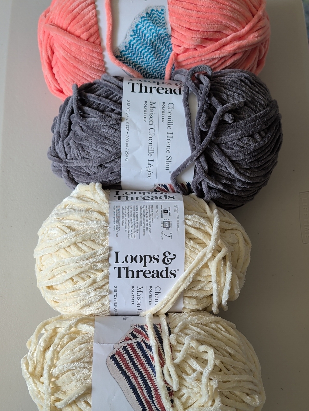 Chenille Home Slim Yarn Bundle in Coral, Gray, and Cream